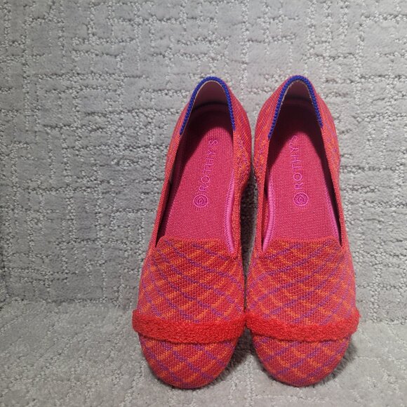 Rothy's The Loafer Girls Size US 1 Red Pomegranate Grid Round Toe Slip on Shoes - Picture 2 of 10